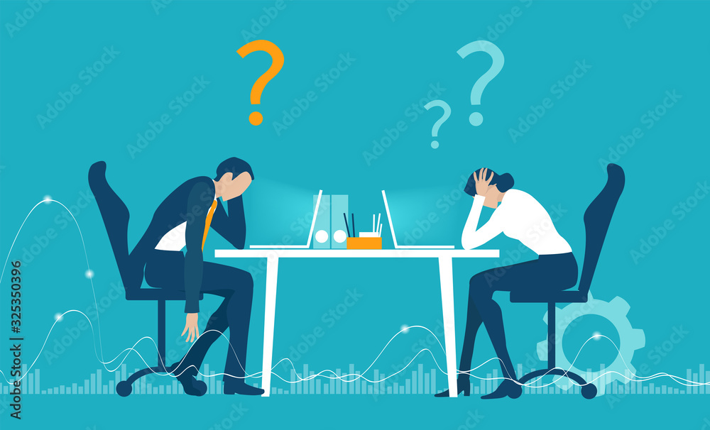Business people getting over stressed in the office, exhausted, tired person working long hours, competitive business life, stress and depression concept illustration.